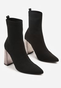 Born2be - Czarne Botki Vices na Obcasie z Elastyczną Cholewką Falienne. Kolor: czarny. Szerokość cholewki: normalna. Obcas: na obcasie. Styl: elegancki. Wysokość obcasa: średni #6