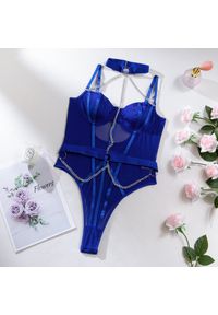 Intica - Body z łańcuszkiem eleganckie na wyjątkowe okazje Folline. Kolor: niebieski. Materiał: materiał