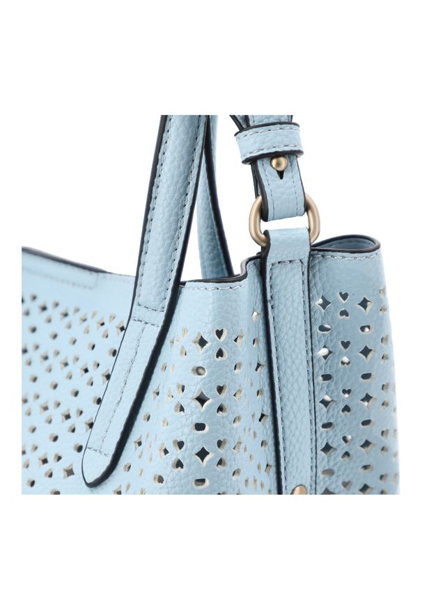 Niebieska Stylowa Damska Torebka Hispanitas. Kolor: niebieski. Wzór: geometria. Materiał: z tłoczeniem. Styl: elegancki. Rodzaj torebki: na ramię