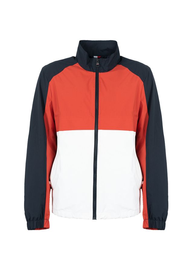 TOMMY HILFIGER - Tommy Hilfiger Kurtka | MW0MW226090 | Mężczyzna | Biały, Granatowy. Okazja: na co dzień. Typ kołnierza: kołnierzyk stójkowy. Kolor: niebieski, wielokolorowy, biały. Materiał: poliester. Wzór: aplikacja, nadruk. Styl: casual