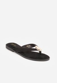Renee - Czarne Japonki Płaskie w Stylu Boho z Metalicznym Akcentem Nephe. Okazja: na co dzień. Kolor: czarny. Materiał: len. Sezon: lato. Styl: boho #6
