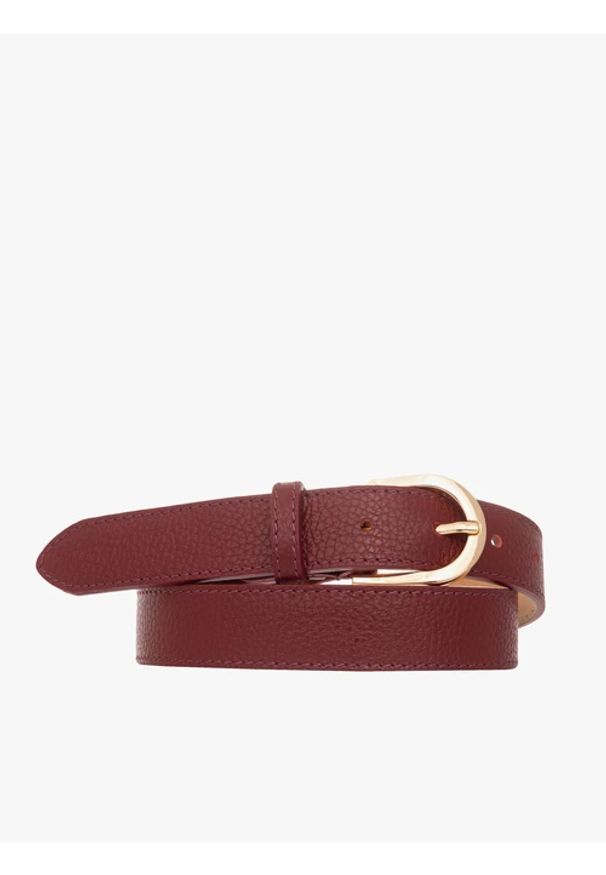 Ryłko - Bordowy pasek damski ze złotą klamrą. Kolor: czerwony. Materiał: skóra
