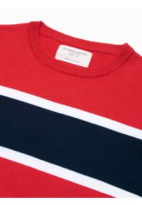 Ombre Clothing - Sweter męski - czerwony V1 E190 - XXL. Kolor: czerwony. Materiał: jeans, bawełna. Styl: klasyczny