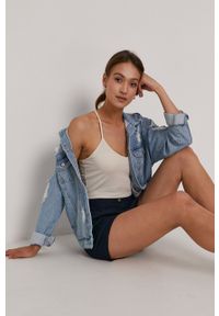 Vero Moda Szorty damskie kolor granatowy gładkie high waist. Okazja: na co dzień. Stan: podwyższony. Kolor: niebieski. Materiał: tkanina. Wzór: gładki. Styl: casual #2