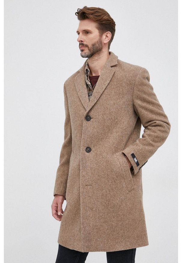 Karl Lagerfeld Płaszcz wełniany kolor beżowy przejściowy. Okazja: na co dzień. Kolor: beżowy. Materiał: wełna. Styl: casual, klasyczny