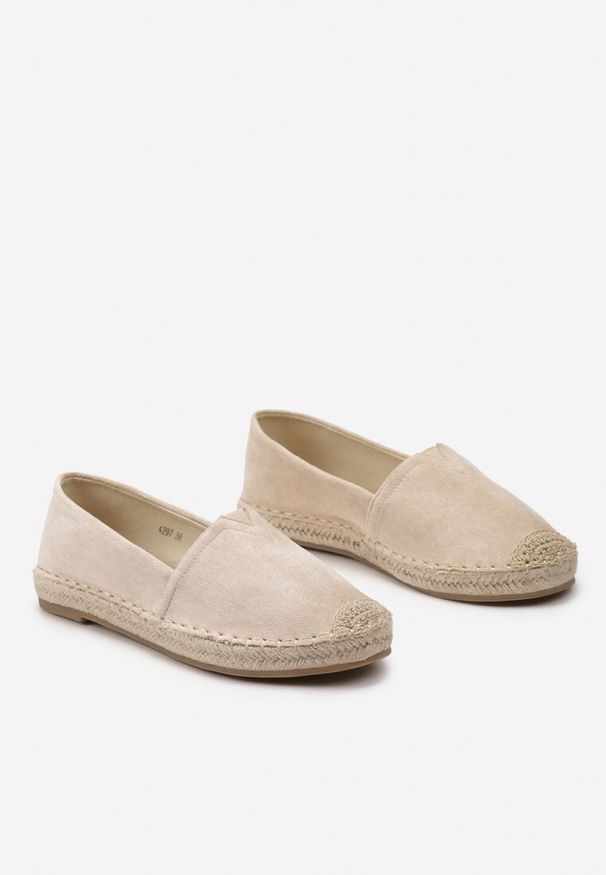 Born2be - Beżowe Płaskie Espadryle Ozdobione Jutową Plecionką Noraille. Kolor: beżowy. Wzór: aplikacja. Styl: wakacyjny, klasyczny