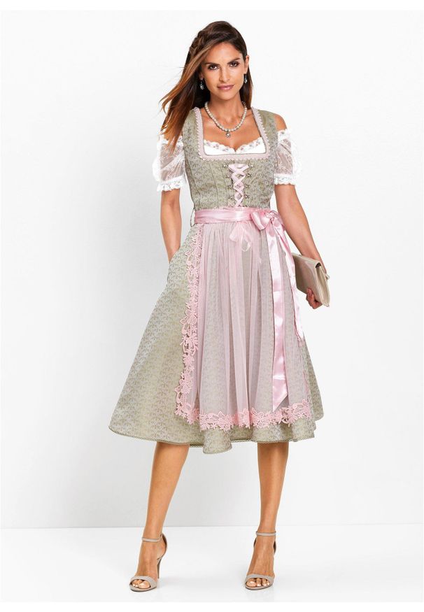bonprix - "Bluzka w ludowym stylu z koronkowymi rękawami i dekoltem ""carmen""". Typ kołnierza: typu carmen. Kolor: biały. Materiał: koronka. Styl: elegancki