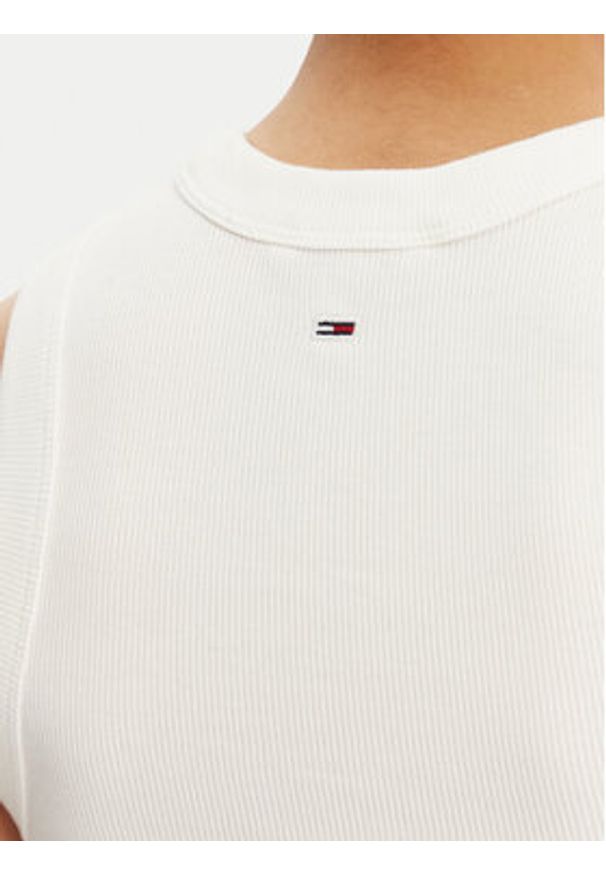 Tommy Jeans Top DW0DW21339 Écru Slim Fit. Materiał: bawełna