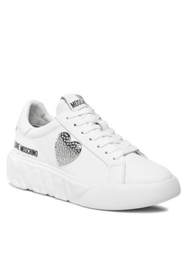 Love Moschino - LOVE MOSCHINO Sneakersy JA15014G1IIA0100 Biały. Kolor: biały. Materiał: skóra
