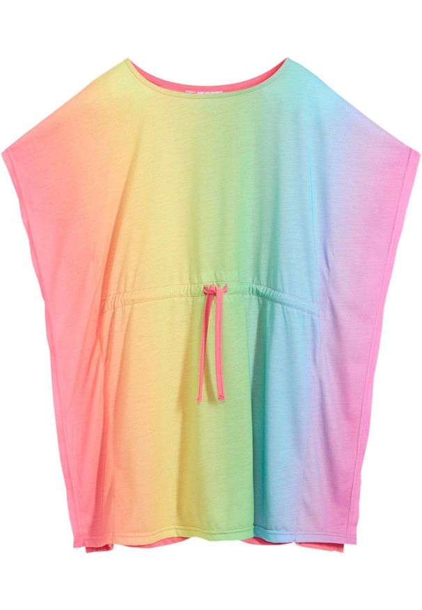 bonprix - Sukienka dziewczęca tunikowa. Okazja: na plażę. Kolor: różowy. Materiał: materiał. Wzór: nadruk, aplikacja. Styl: elegancki