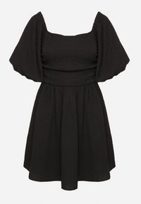 Born2be - Czarna Sukienka Rozkloszowana z Bufiastymi Rękawami i Kwadratowym Dekoltem Galzemis. Okazja: na co dzień. Typ kołnierza: dekolt kwadratowy. Kolor: czarny. Styl: klasyczny, casual, elegancki #6