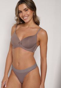 Born2be - Beżowy Klasyczny Biustonosz o Gładkim Wykończeniu z Kokardką Adothyia. Kolor: beżowy. Wzór: gładki #3