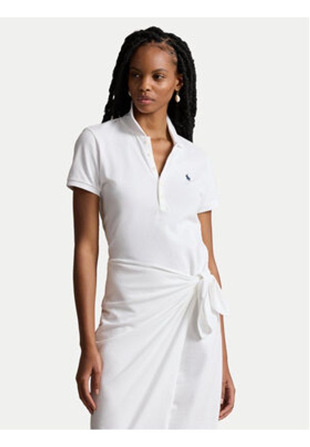Polo Ralph Lauren Sukienka codzienna 211935605001 Biały Slim Fit. Okazja: na co dzień. Typ kołnierza: polo. Kolor: biały. Materiał: bawełna. Typ sukienki: proste. Styl: casual