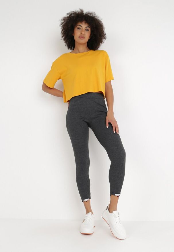 Born2be - Ciemnoszare Legginsy Pirius. Okazja: na co dzień. Stan: podwyższony. Kolor: szary. Długość: długie. Wzór: aplikacja. Styl: casual, sportowy