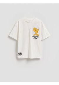 Reserved - Bawełniany t-shirt Garfield - złamana biel. Materiał: bawełna #1