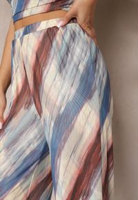 Renee - Granatowo-Beżowe Siateczkowe Spodnie Szerokie High Waist Mandiore. Okazja: na co dzień. Stan: podwyższony. Kolor: niebieski. Styl: casual, elegancki #4