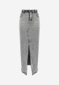 Born2be - Szara Jeansowa Spódnica Maxi z Paskiem Goergen. Stan: podwyższony. Kolor: szary. Materiał: jeans. Wzór: aplikacja #7