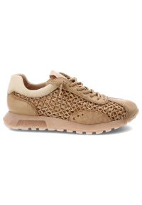 Sneakersy damskie Hispanitas, ze skóry naturalnej z tekstylnymi wstawkami ażurowymi klasyczne sznurowanie i zaokrąglony nosek, beżowe, RHV264741 Bole. Okazja: na co dzień. Zapięcie: sznurówki. Kolor: beżowy. Materiał: skóra. Szerokość cholewki: normalna. Wzór: ażurowy. Sezon: lato. Styl: klasyczny #4