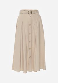 Renee - Beżowa Rozkloszowana Spódnica z Kieszonkami i Paskiem z Klamrą Qualea. Okazja: na co dzień. Kolor: beżowy. Materiał: wiskoza, bawełna, materiał. Styl: casual, elegancki #8