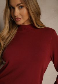 Renee - Bordowy Casualowy Sweter z Półgolfem w Minimalistycznym Stylu Seorienne. Okazja: na co dzień. Kolor: czerwony. Długość: długie. Styl: casual #3