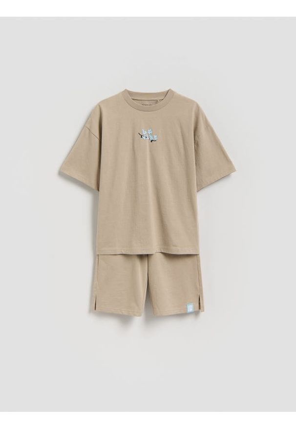 Reserved - Bawełniany komplet - beżowy. Kolor: beżowy. Materiał: bawełna