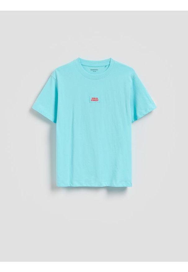 Reserved - Bawełniany t-shirt - turkusowy. Kolor: turkusowy. Materiał: bawełna
