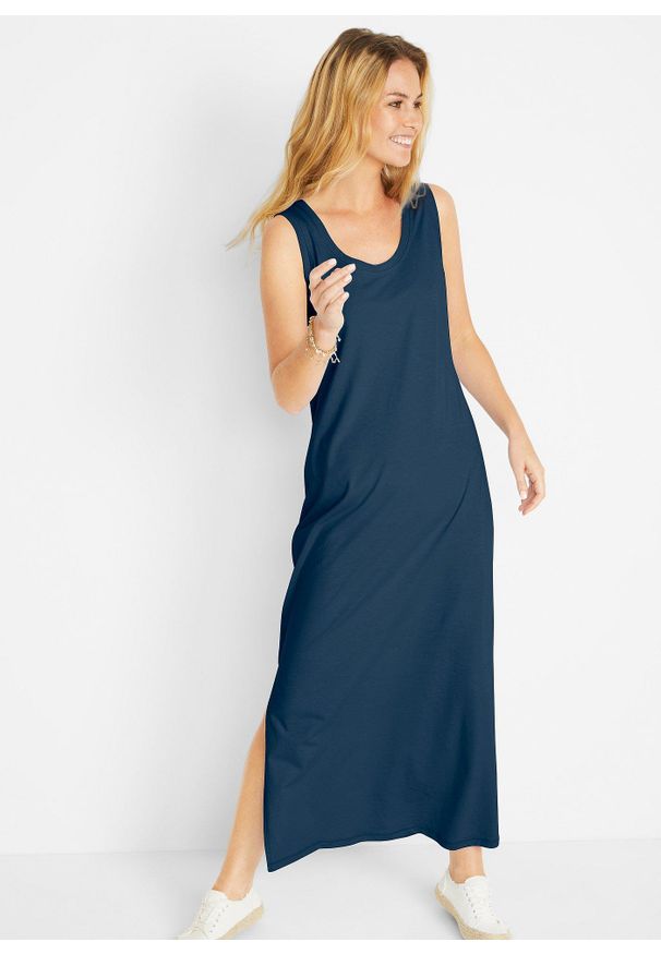 bonprix - Podkreślająca figurę sukienka z dżerseju. Kolor: niebieski. Materiał: jersey, bawełna. Wzór: melanż