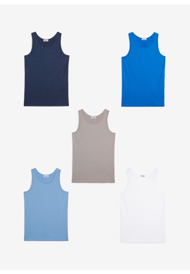 bonprix - Podkoszulki z miękką bawełną (5 szt.). Kolor: niebieski. Materiał: bawełna