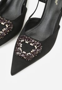 Born2be - Czarne Sandały na Szpilce z Cyrkoniową Klamrą Elinvyra. Okazja: na co dzień. Zapięcie: klamry. Kolor: czarny. Materiał: jeans. Obcas: na szpilce. Styl: casual #5