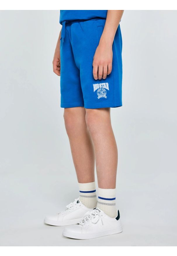 Big-Star - Szorty chłopięce dresowe ciemnoniebieskie Baron 402. Okazja: na co dzień. Kolor: niebieski. Materiał: dresówka. Wzór: nadruk, aplikacja. Styl: sportowy, casual, młodzieżowy