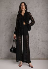 Renee - Czarna Wiskozowa Koronkowa Koszula z Bawełną i Falbanami Oraeno. Kolor: czarny. Materiał: wiskoza, bawełna, koronka #5