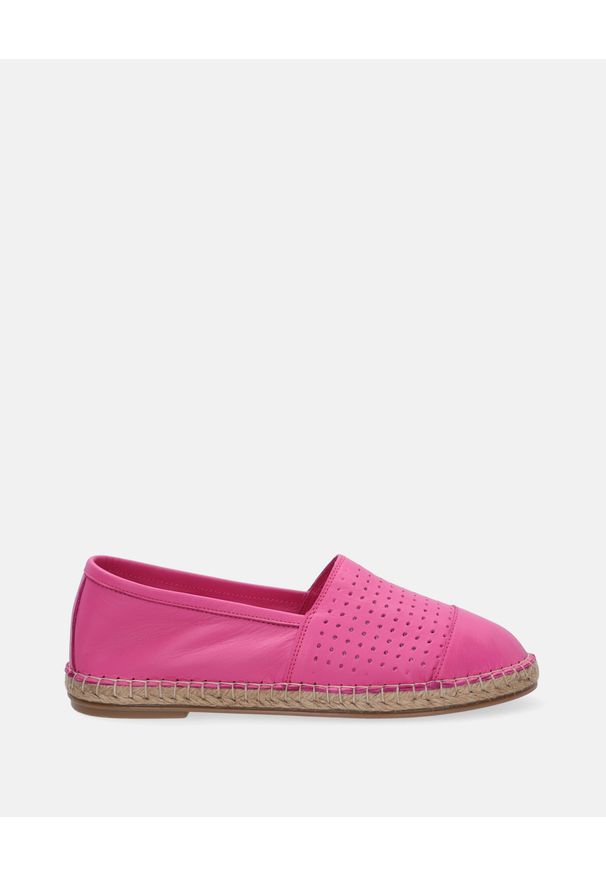 Venezia - SKÓRZANE ESPADRYLE DAMSKIE A89 FUXIA. Materiał: skóra. Obcas: na obcasie. Wysokość obcasa: średni