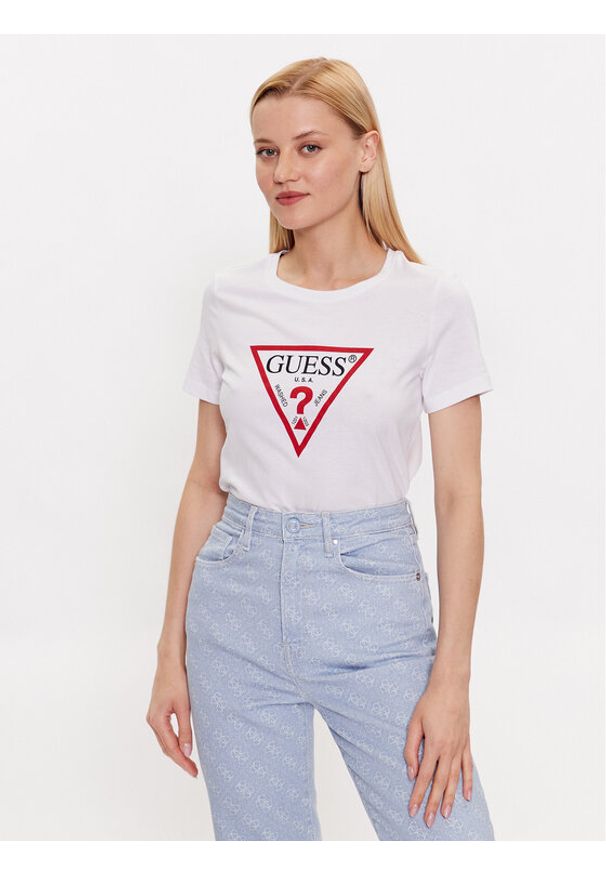 Guess T-Shirt W1YI1B I3Z14 Biały Slim Fit. Kolor: biały. Materiał: bawełna