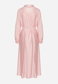 Born2be - Różowa Koszulowa Sukienka z Wiskozą i Paskiem Clesaura. Okazja: na imprezę, na co dzień. Typ kołnierza: dekolt w serek. Kolor: różowy. Materiał: wiskoza. Długość rękawa: długi rękaw. Typ sukienki: koszulowe. Styl: casual, klasyczny #2