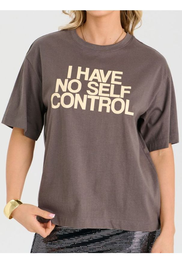 Sinsay - Bawełniana koszulka z napisem - szary. Kolor: szary. Materiał: bawełna. Wzór: napisy