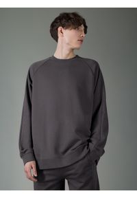 4f - Bluza dresowa z bawełną organiczną męska 4F x Robert Lewandowski. Typ kołnierza: bez kaptura. Kolor: szary. Materiał: bawełna, dresówka. Długość rękawa: raglanowy rękaw. Wzór: nadruk