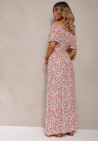 Renee - Biało-Różowa Bawełniana Sukienka Hiszpanka w Kwiatowy Print Rissamond. Typ kołnierza: dekolt hiszpanka. Kolor: biały. Materiał: bawełna. Wzór: kwiaty, nadruk. Sezon: lato #3