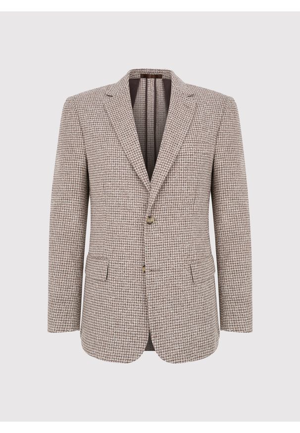 Pako Lorente - Brązowa marynarka w pepitkę. Okazja: na co dzień. Kolor: brązowy. Materiał: poliester, wiskoza, elastan. Sezon: wiosna. Styl: casual