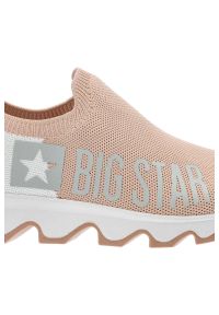 Big-Star - Beżowe Sneakersy Big Star Modne Buty Damskie. Okazja: do pracy, na spacer, na co dzień. Zapięcie: bez zapięcia. Kolor: beżowy. Materiał: materiał. Szerokość cholewki: normalna. Wzór: aplikacja. Sport: turystyka piesza #3