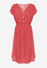 Renee - Czerwona Sukienka z Bawełny o Rozkloszowanym Kroju z Gumką w Talii Emilla. Okazja: na co dzień, do pracy, na spotkanie biznesowe. Kolor: czerwony. Materiał: bawełna. Długość rękawa: krótki rękaw. Typ sukienki: rozkloszowane. Styl: casual, biznesowy, elegancki #5