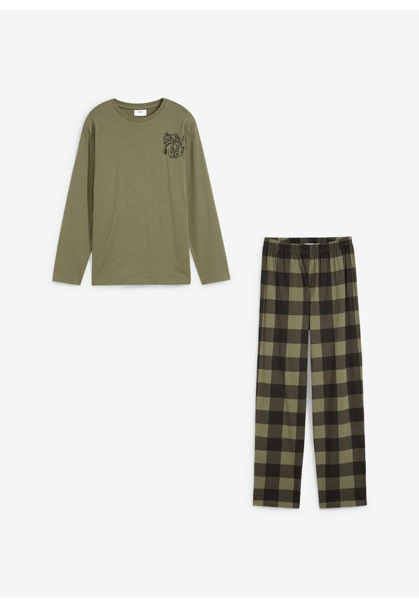 bonprix - Piżama z czystej bawełny organicznej (2 części). Kolor: zielony. Materiał: bawełna