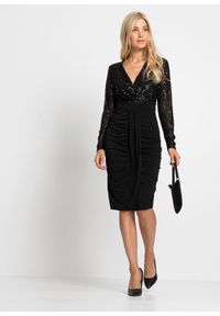 bonprix - Sukienka z dżerseju z cekinami i marszczeniem. Kolor: czarny. Materiał: jersey #1