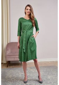Marie Zélie - Sukienka Elina Idella zielona. Kolor: zielony. Materiał: bawełna, satyna, materiał. Długość rękawa: krótki rękaw. Typ sukienki: rozkloszowane. Styl: klasyczny #3
