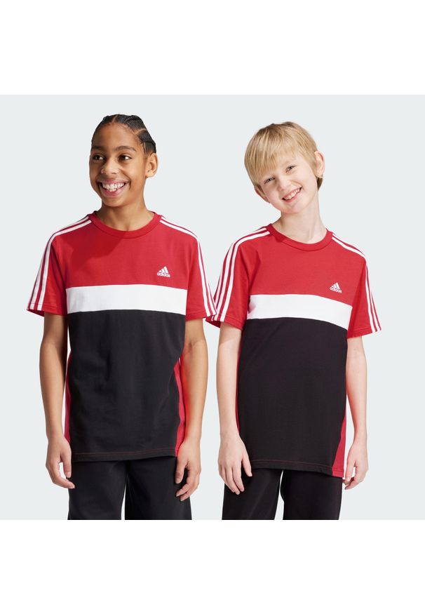 Adidas - Koszulka Tiberio 3-Stripes Colorblock Cotton Kids. Kolor: czerwony, biały, wielokolorowy, czarny. Sport: joga i pilates