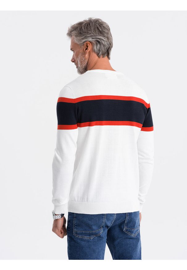 Ombre Clothing - Sweter męski - biały V5 - Rozmiar: XL. Kolor: biały. Materiał: jeans, bawełna. Styl: klasyczny