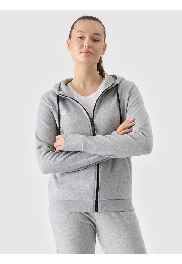 4f - 4F Bluza dresowa rozpinana z kapturem damska - szara S. Okazja: na co dzień. Typ kołnierza: kaptur. Kolor: szary. Materiał: dresówka. Wzór: gładki, ze splotem. Styl: sportowy, casual