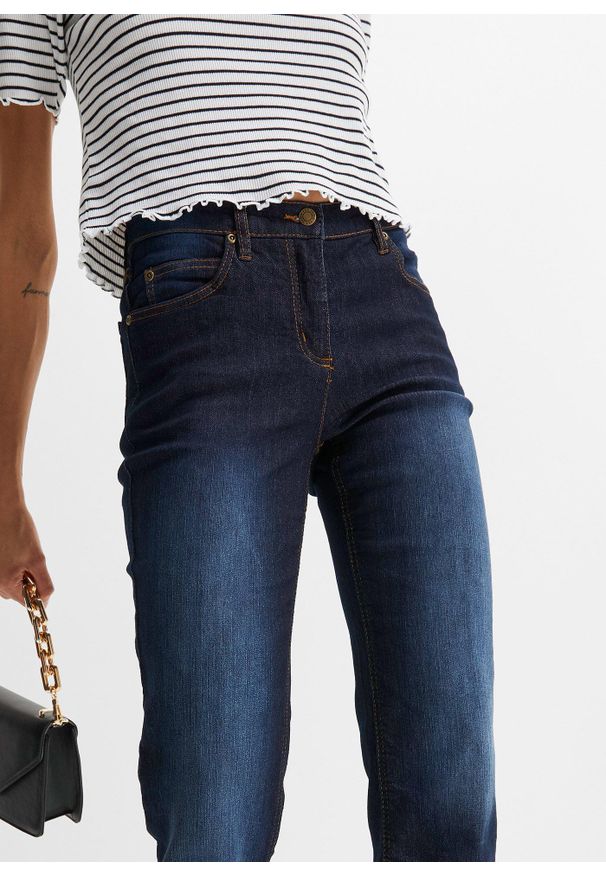 bonprix - Dżinsy ze stretchem, straight, mid waist. Stan: podwyższony. Kolor: niebieski. Styl: klasyczny