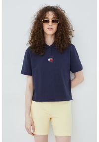 Tommy Jeans t-shirt bawełniany DW0DW10347.PPYY kolor granatowy z kołnierzykiem. Kolor: niebieski. Materiał: bawełna. Długość: krótkie. Wzór: gładki #3