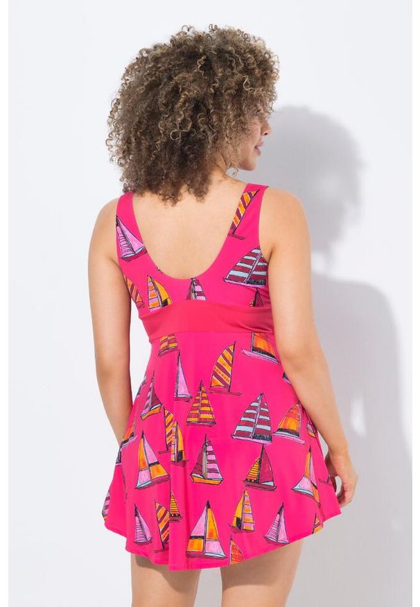 ULLA POPKEN - Damska Sukienka Kąpielowa łódka miękkie miseczki z recyklingu. Kolekcja: plus size. Kolor: czerwony. Materiał: poliester, elastan, poliamid, materiał
