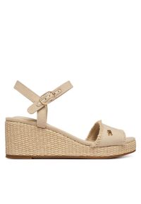 TOMMY HILFIGER - Tommy Hilfiger Sandały Mid Woven Wedge Espad Fringe FW0FW09470 Beżowy. Kolor: beżowy. Materiał: materiał #1